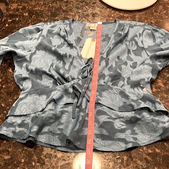 NWT BOG Collective blouse. Sheer clipped jacquard- deep turquoise Large Juniors - Picture 8 of 8